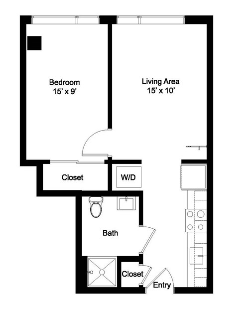 Floor plan for 1 bed, 1 bath, 545 sqft